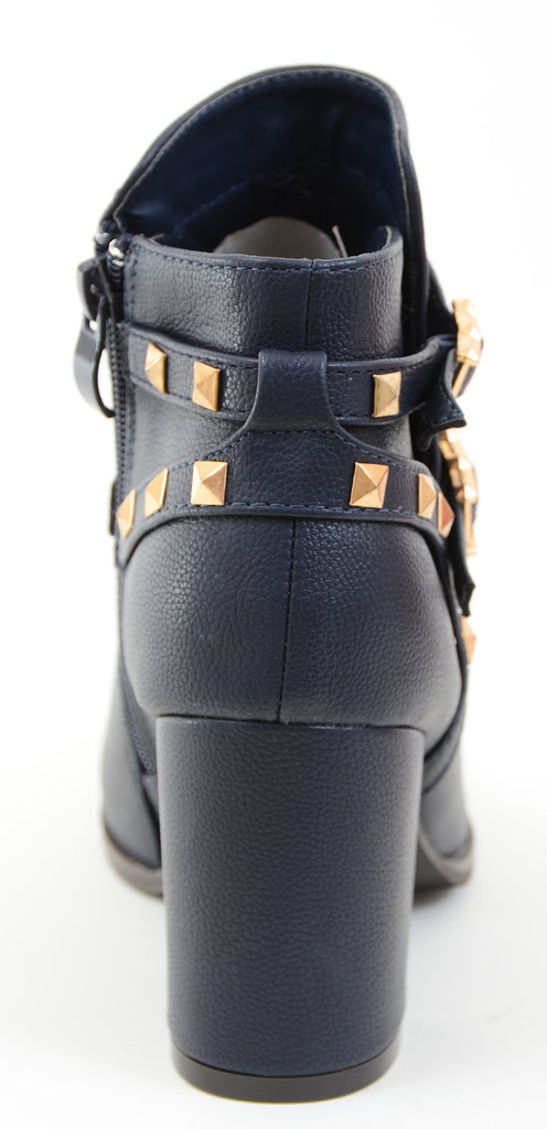 Gold Accent Buckle Vegan Leather Women's Ankle Booties