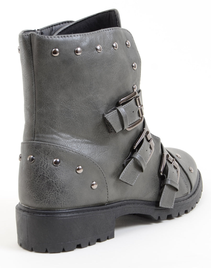 4everfunky Moto Harness Rivets Combat Lug Ankle Women's Vegan Boots