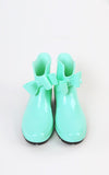Mint or Pink Bow Detailed Rubber Wet Weather Wellies Ankle Rainboots