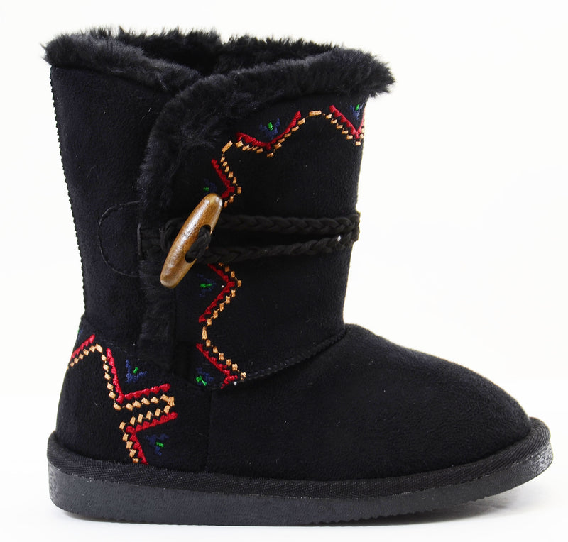 Tribal Zig-Zag Shearling Vegan Fur Suede Girls Black Boots KIDS
