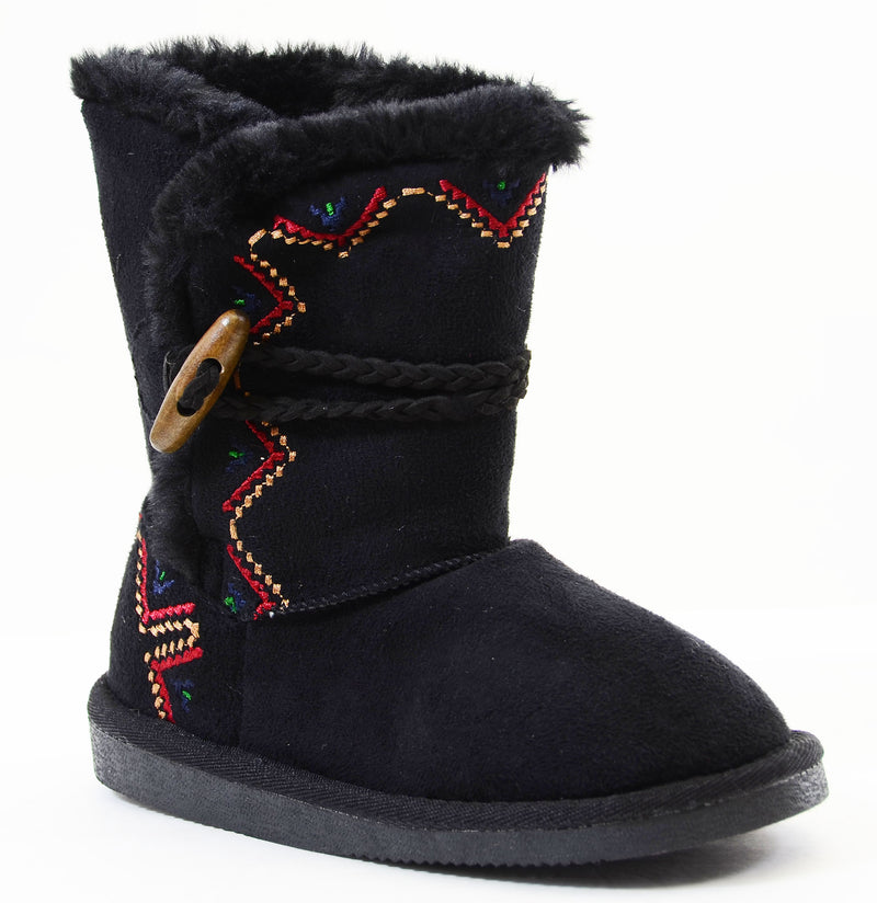 Tribal Zig-Zag Shearling Vegan Fur Suede Girls Black Boots KIDS