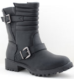 Motorcycle Harness Engineer Quilted Vegan Biker Lug Boot