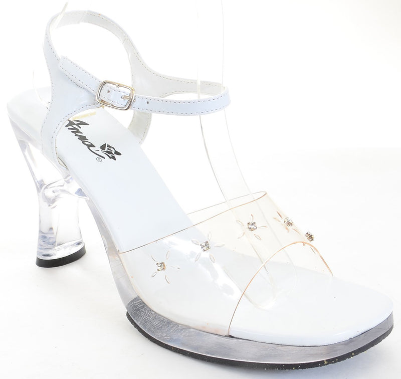 Clear Rhinestone Heel White Sandal Women's Low Heels
