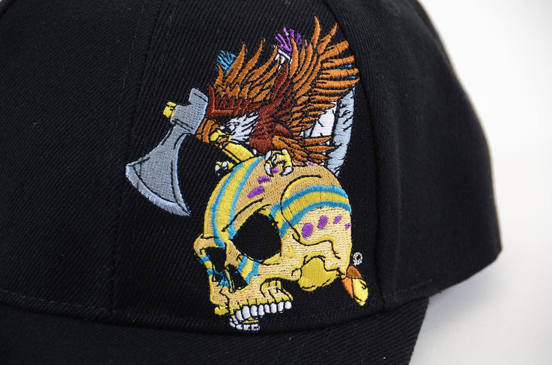 Black Tribal Skull with Eagle Embroidered Adjustable Unisex Baseball Hat