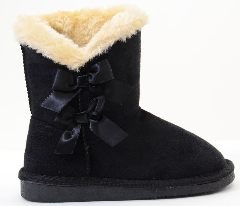 Bows Shearling Vegan Fur Suede Girls Black Boots KIDS