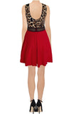 Red Leopard Color Block Sheer Cut-out A-line Skater Dress U.S.A.