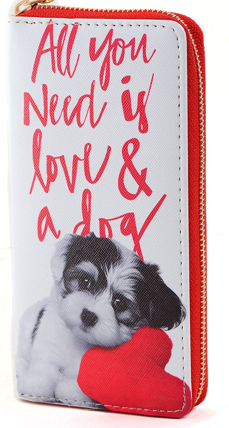 All You Need is Love & a Dog Cute Bi-Fold Vegan Leather Wallet