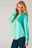  Esley Mint Green Colorblock Long Sleeve Women's Work Wear Blouse 