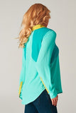  Esley Mint Green Colorblock Long Sleeve Women's Work Wear Blouse 