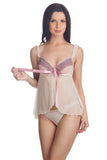  Sexy Ivory & Lavender Lace Trim Womens Baby Doll Lingerie Set 