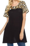 Leopard Color Block Short Sleeve Hatchi Sweater Dress