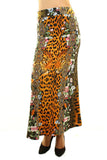 Brown Leopard Floral Print High Waist Fashion Maxi Skirt Womens