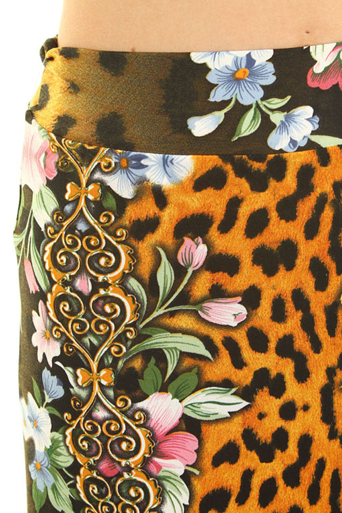 Brown Leopard Floral Print High Waist Fashion Maxi Skirt Womens