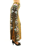 Brown Leopard Floral Print High Waist Fashion Maxi Skirt Womens