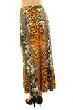 Brown Leopard Floral Print High Waist Fashion Maxi Skirt Womens