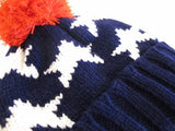 Navy Blue Patriotic Stars Thick Knit Pom Beanie Ski Hat 