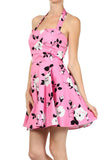 Pink Floral Rose Printed Retro Full Skirt A-Line Dress