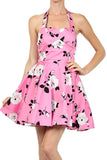 Pink Floral Rose Printed Retro Full Skirt A-Line Dress