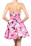 Pink Floral Rose Printed Retro Full Skirt A-Line Dress