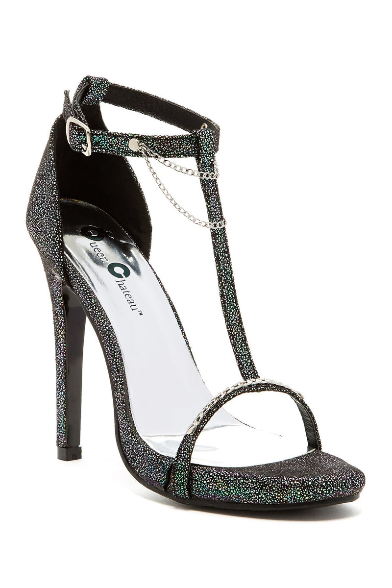 Chainlink Glitter Heeled Sandal Strappy Open Toe Sexy Heels Women