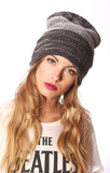  Grey Striped Design Slouchy Loose Knit Oversized Fashion Beanie