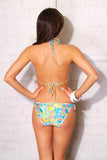  Blue Multi Swirl Design Halter Bikini Swimsuit Womens 