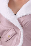 Light Pink Fur Trim Leatherette Cropped Fashion Jacket