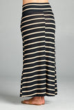 Black Striped Fashion Knit Fold Over Plus Size Maxi Skirt