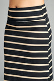 Black Striped Fashion Knit Fold Over Plus Size Maxi Skirt