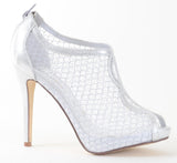 Silver Mesh Pattern See Through Peep Toe Heel Booties Women's