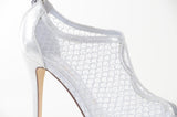 Silver Mesh Pattern See Through Peep Toe Heel Booties Women's