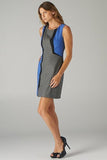  Esley Blue Grey Colorblock Sleeveless Mod Inspired Trendy Shift Dress