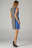  Esley Blue Grey Colorblock Sleeveless Mod Inspired Trendy Shift Dress