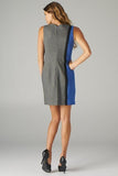  Esley Blue Grey Colorblock Sleeveless Mod Inspired Trendy Shift Dress