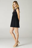  Colorful Floral Applique Accent Neckline Black Flowy Cocktail Dress 