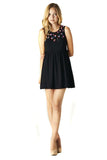  Colorful Floral Applique Accent Neckline Black Flowy Cocktail Dress 