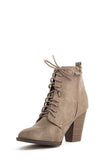 Lace-up Faux Leather Ankle Stacked Chunky Heel Vegan Bootie 