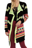  Neon Multi Colored Long Sleeve Open Front Long Cardigan Sweater 