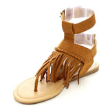 Womens T-strap Fringe Buckle Flat Thong Gladiator Sandals