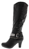 Leah Rocker Leatherette Studded Strap Knee Vegan Boot