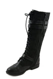 Vintage Buckled Lace Up Wool Knee vegan Leather Boots