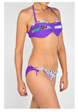  Purple Tropical Printed Halter Bandeau Mix-N-Match Bottoms Bikini Swimsuit 