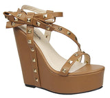 Studded Bows Strappy Open Toe Platform Wedge Sandal