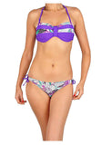  Purple Tropical Printed Halter Bandeau Mix-N-Match Bottoms Bikini Swimsuit 