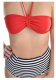  Red Striped High Waisted Halter Bandeau Two Piece Bikini Swimsuit 