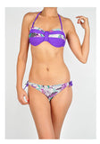  Purple Tropical Printed Halter Bandeau Mix-N-Match Bottoms Bikini Swimsuit 