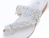 Flowers Toe-ring Wedge Slide White Womens Vegan Leather Sandal