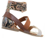 Double Band Leopard Snake Open Toe Ankle Cuff Flat Sandals