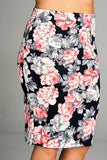 Plus Size Floral Rose High Waist Pencil Skirt Womens