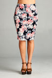 Plus Size Floral Rose High Waist Pencil Skirt Womens